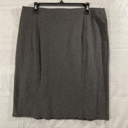 Gray Knit Pencil Skirt Womens Large Knee Length Stretch Pull On Work Office