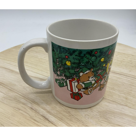 Vintage Christmas Teddy Bears Tree Ceramic Mug Holiday Coffee Cup Xmas 80s Cute