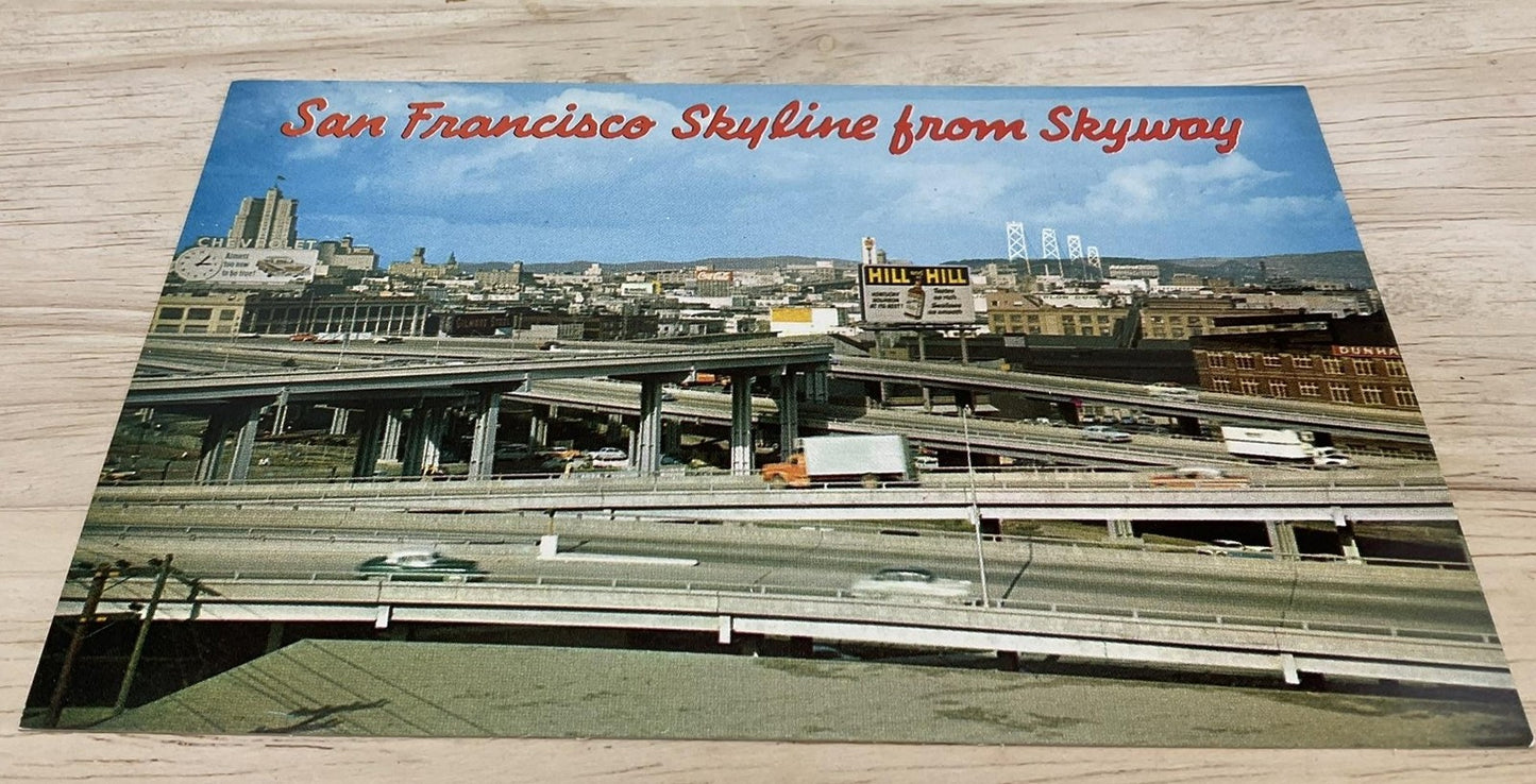 Vintage San Francisco Skyline From Skyway Photochrome Postcard 5.5x3.5 In