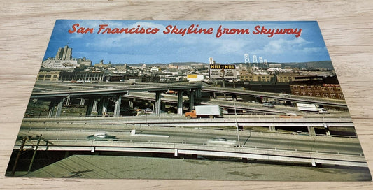 Vintage San Francisco Skyline From Skyway Photochrome Postcard 5.5x3.5 In