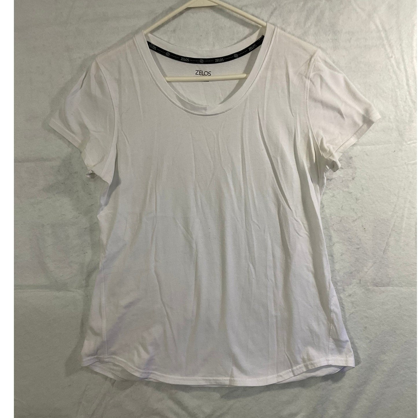 Zelos Short Sleeve T-Shirt Women Small White Scoop Neck Curved Hem Activewear