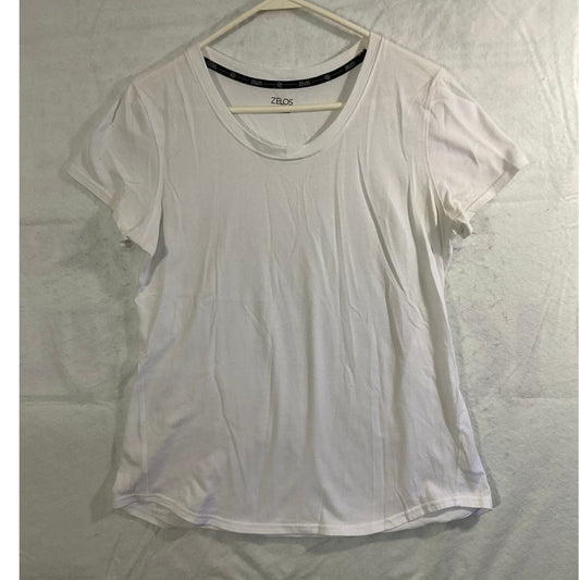 Zelos Short Sleeve T-Shirt Women Small White Scoop Neck Curved Hem Activewear