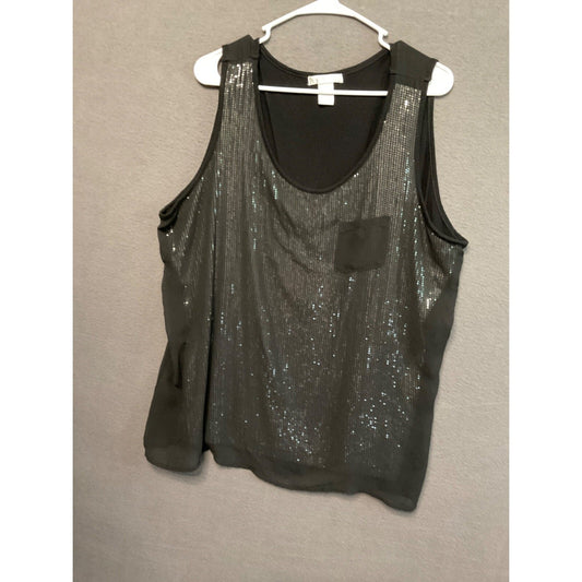New York & Company Black Sequince Tank Top 2X Women's Plus Sleeveless
