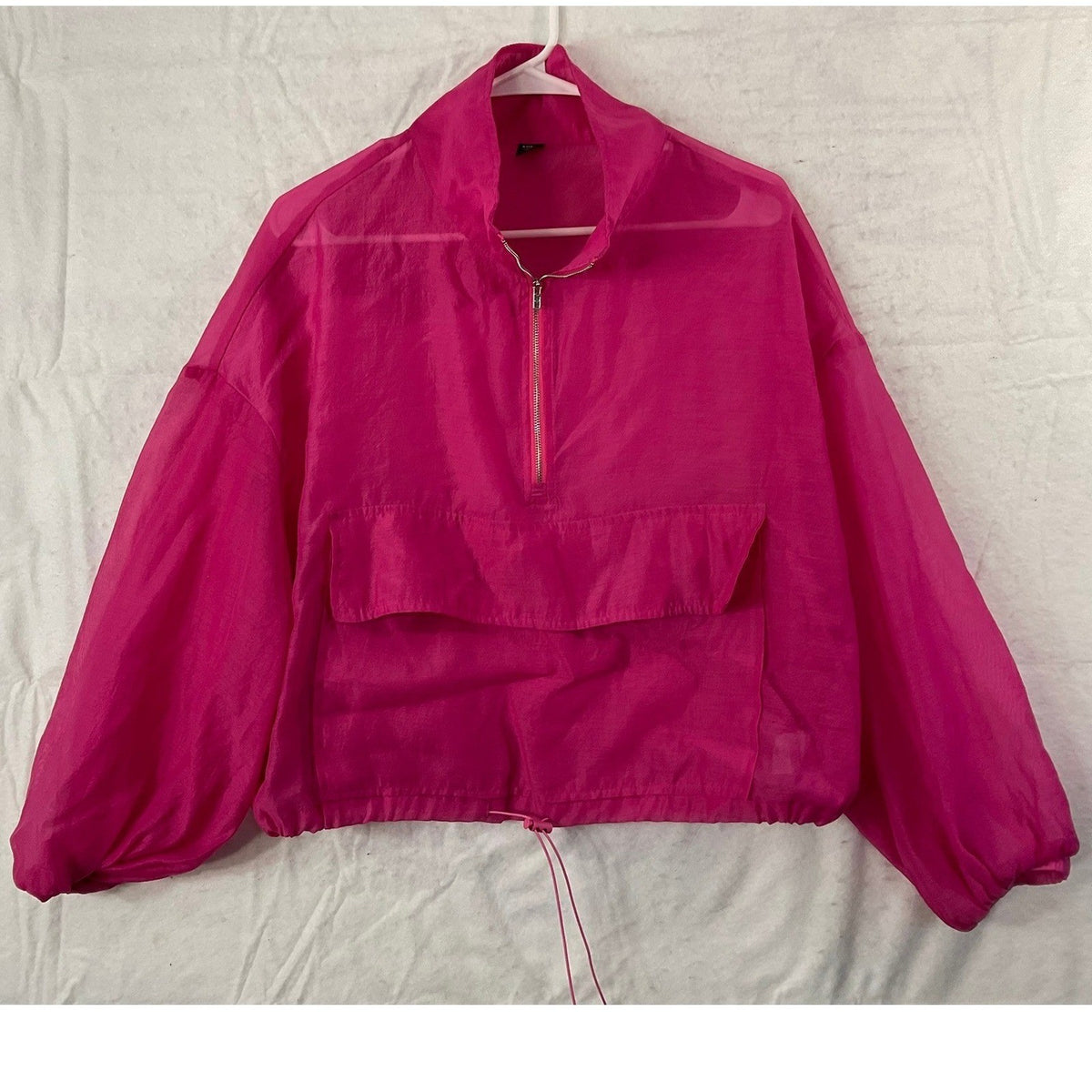Shein Curve Windbreaker Womens 1XL Hot Pink Sheer Quarter Zip Pullover Jacket