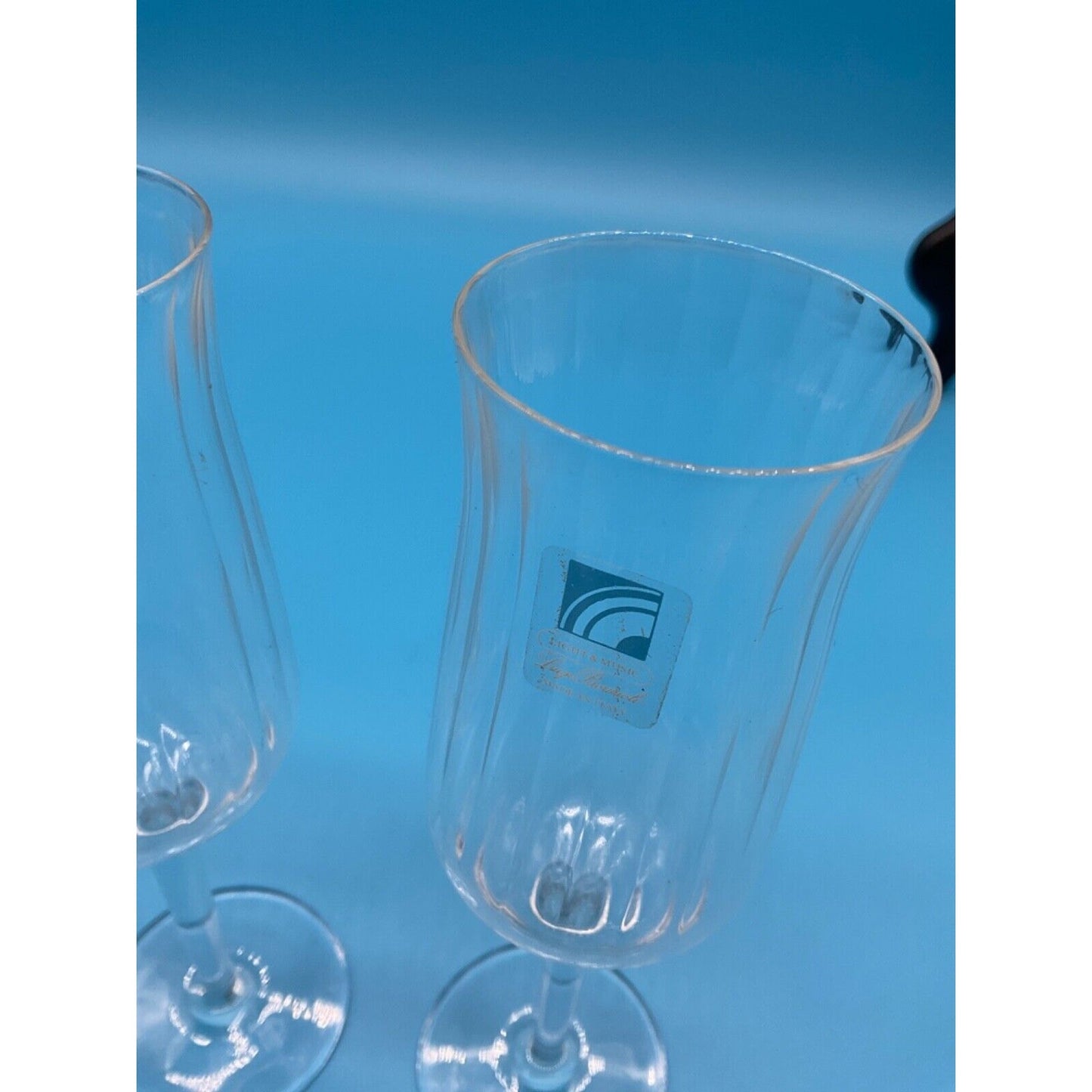 2 Ribbed Crystal Luigi Bormioli Champagne Flutes/Glasses W/stickers