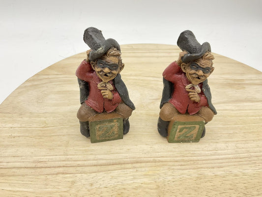 Masked Man Top Hat Z Block Resin Figurine Pair Whimsical Decor Vintage 1994