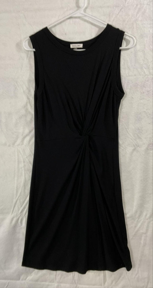 Olivia Grey Dress Womens Large Black Sleeveless Twist Front Sheath Knee Length