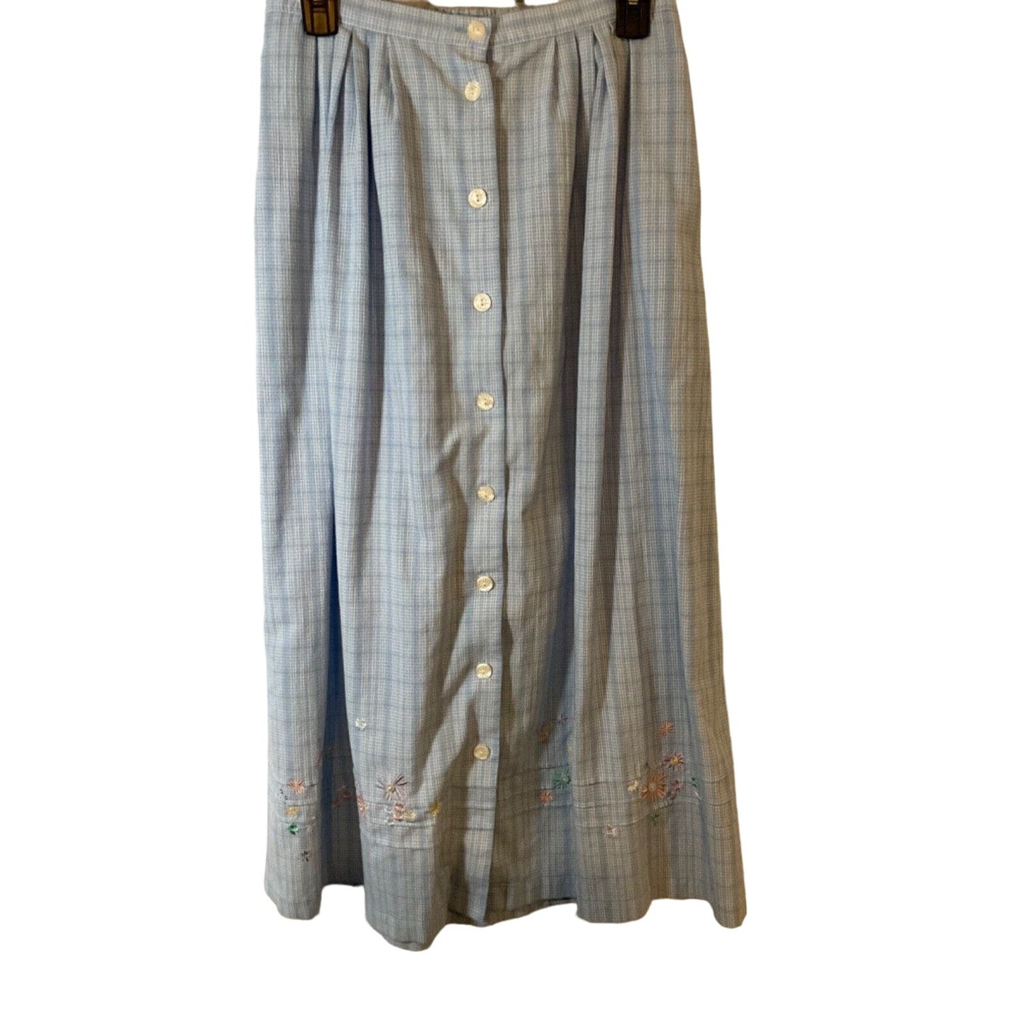 Koret City Blues A-Line Skirt M Blue GrannyCore Floral Design Full Button Close