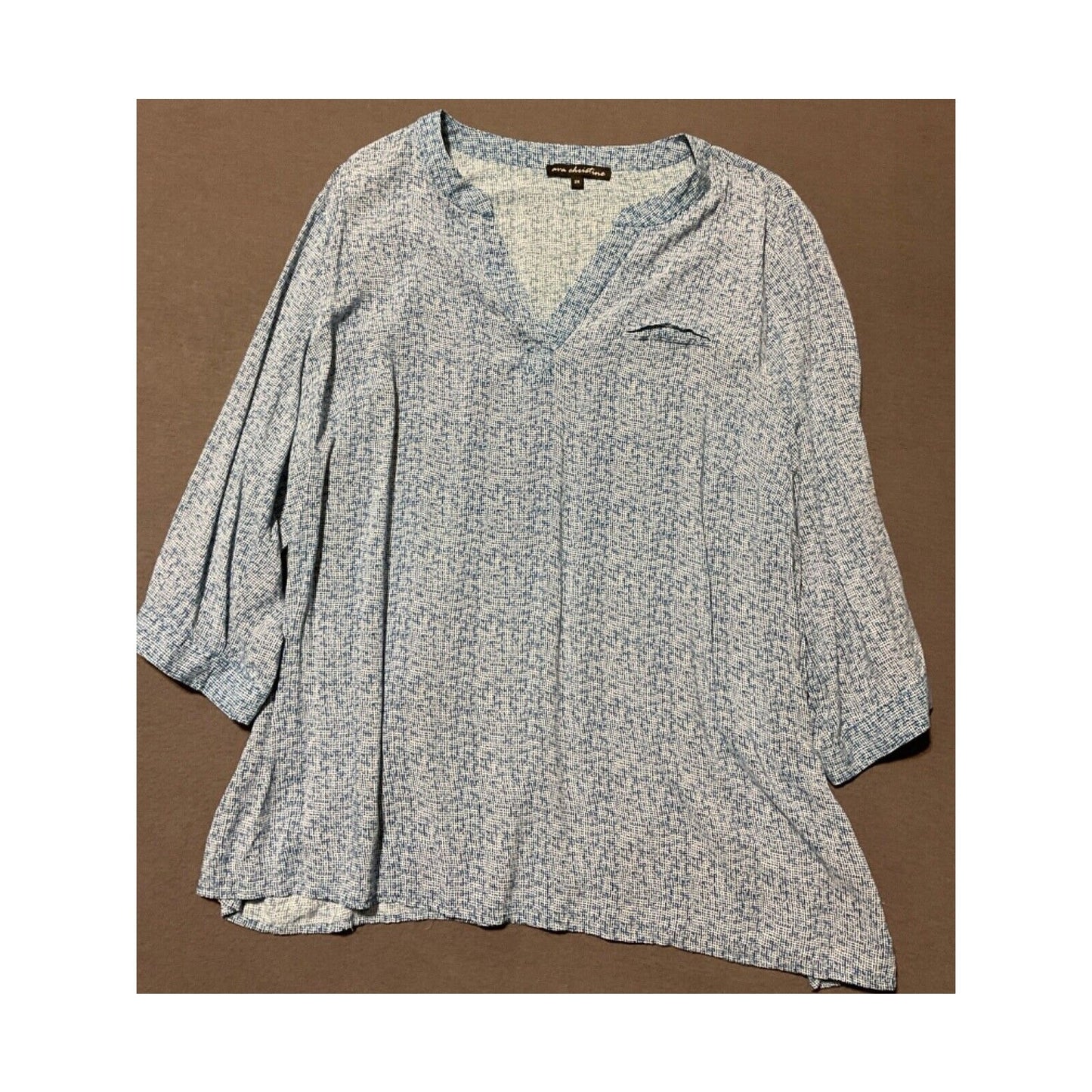 Ava Christine 2X Blue Print Blouse Rayon Lightweight Women’s Plus