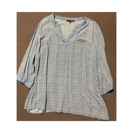 Ava Christine 2X Blue Print Blouse Rayon Lightweight Women’s Plus