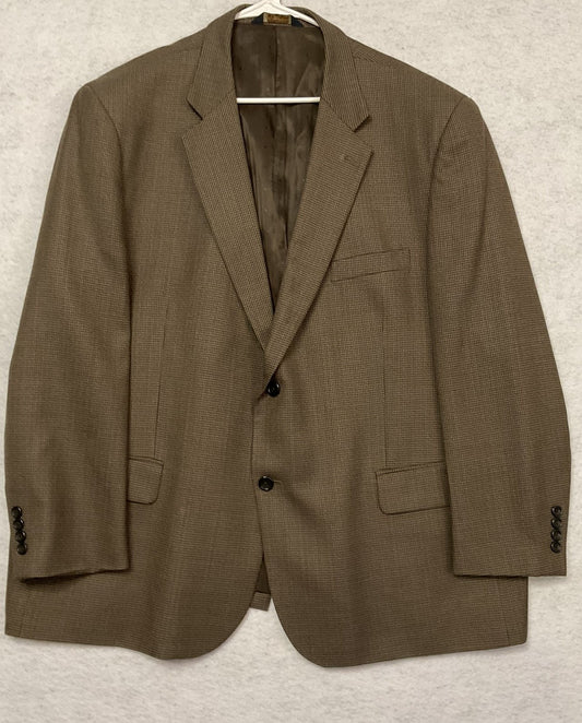 Joseph & Feiss Gold Suit Jacket Men 50 Brown Wool Check Polyester Lined