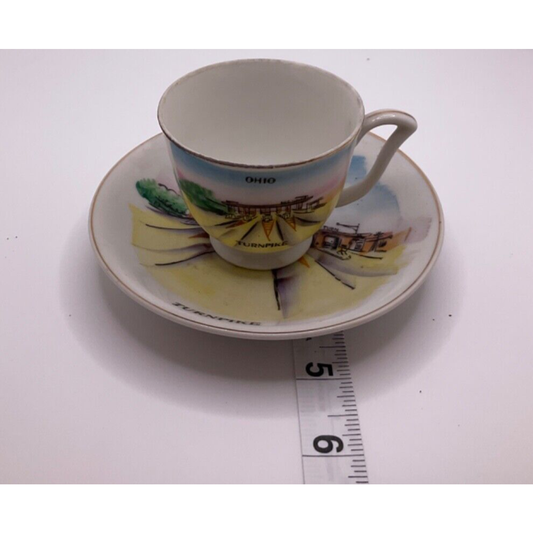 Vintage Porcelain Souvenir Ohio  Historic Turnpike Teacup Saucer Set Countrycore