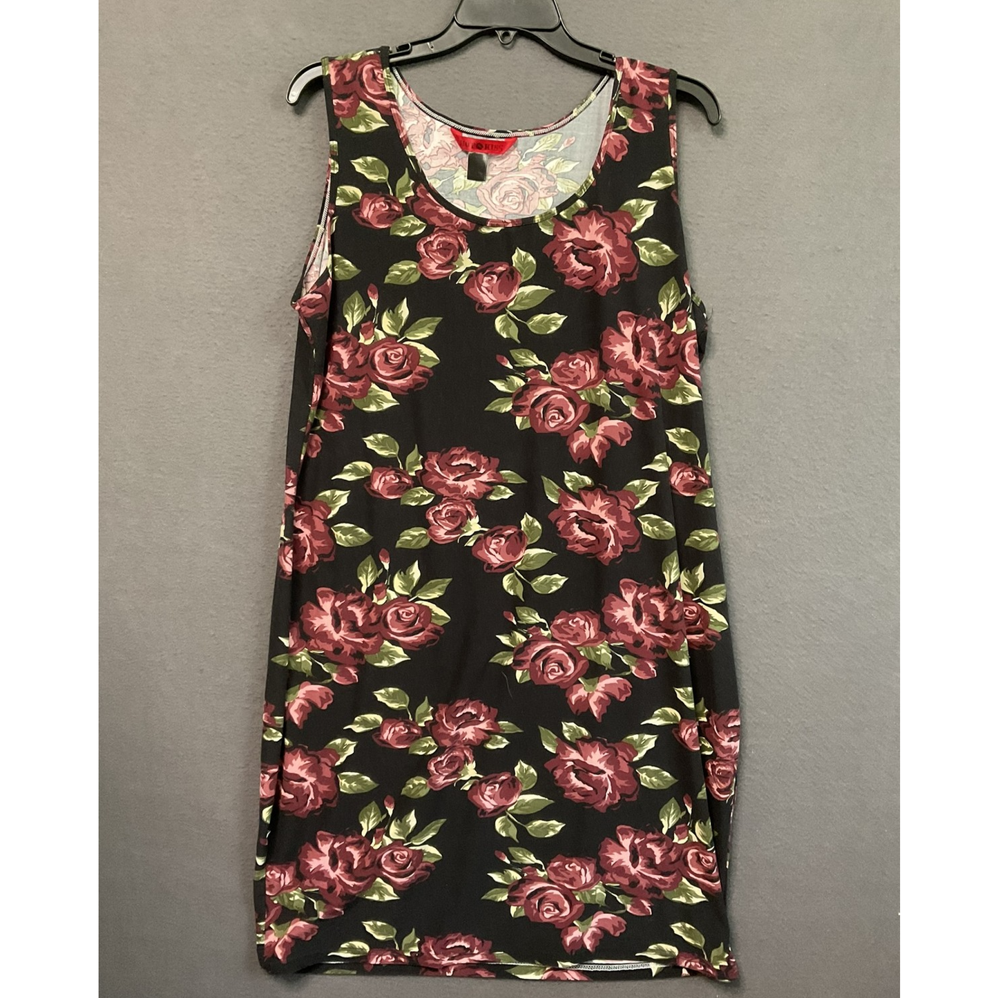 Hot Kiss Dress Womens Large Black Red Rose Floral Sleeveless Tank Casual Summer
