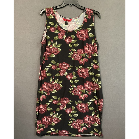 Hot Kiss Dress Womens Large Black Red Rose Floral Sleeveless Tank Casual Summer