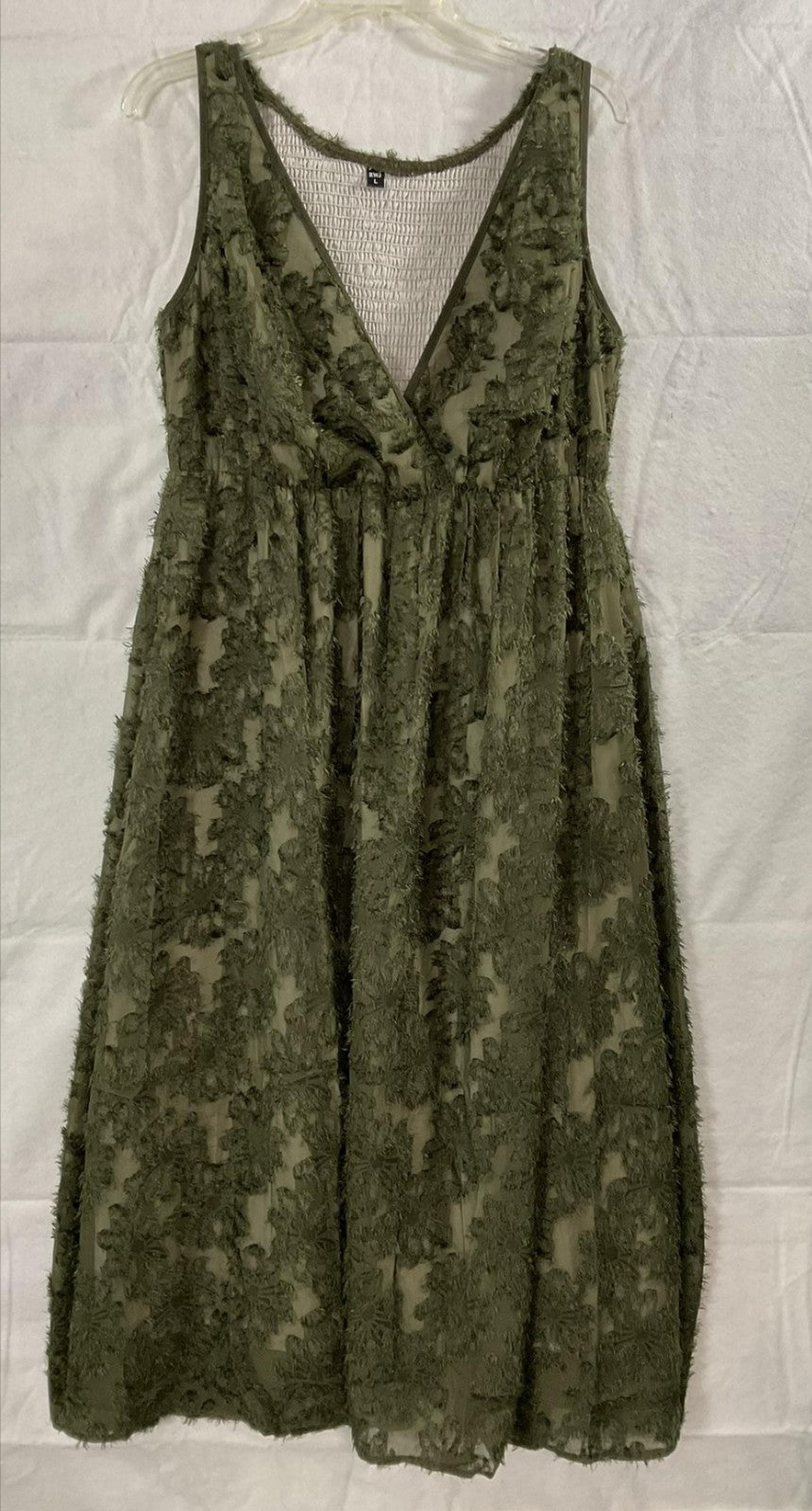 RWJ Dress Womens Large Green Floral Lace Maxi Sleeveless Smocked Fit Flare