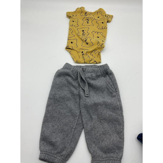 Carter's Bodysuit Pants Set 6M Yellow Koala Print Gray Fleece Outfit Baby