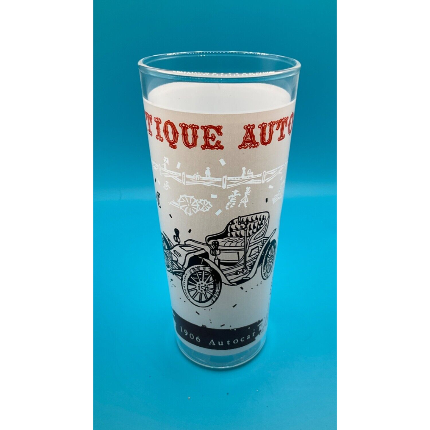 Vintage Barware: 6.5" Highball Glass with 1906 Autocar Antique Auto Design