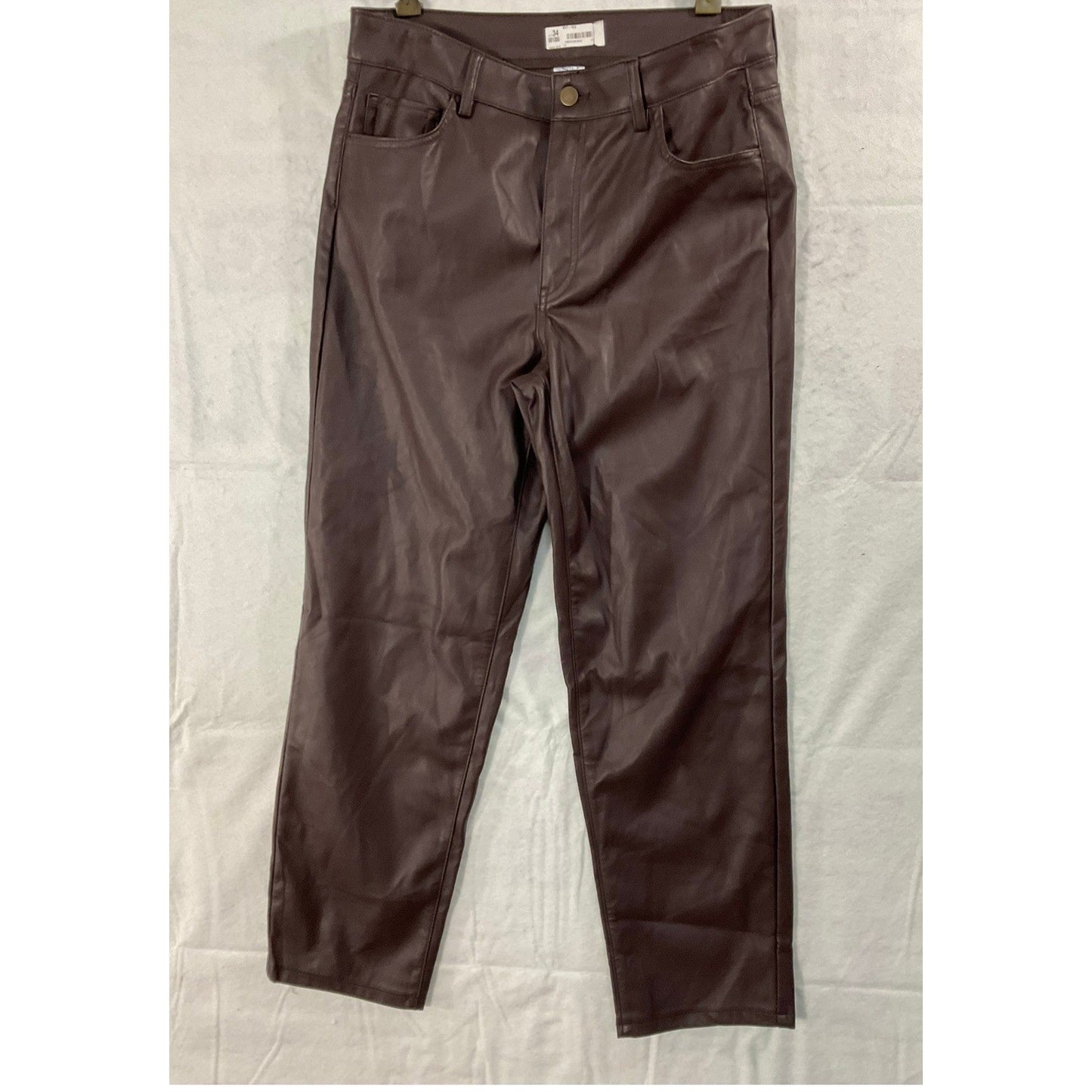 Time and Tru Faux Leather Pants Womens 12 Burgundy Straight Leg High Rise New