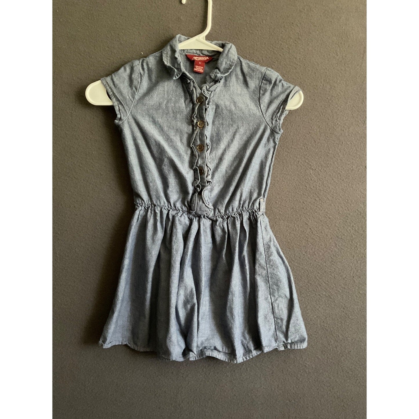 Arizona Jean Co Girls Size 6 Chambray Blue Ruffle Front Dress