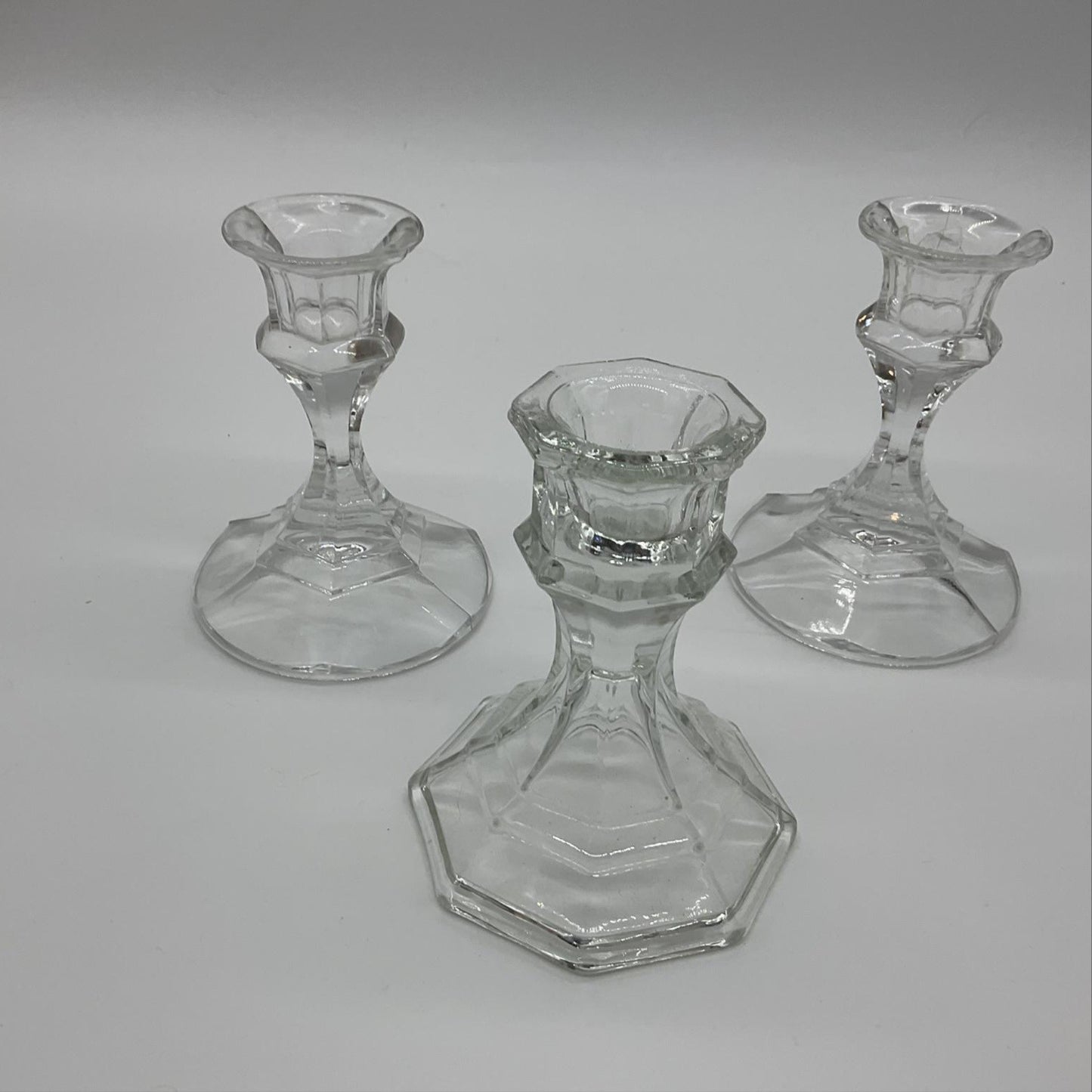 Clear Glass Candlestick Holders Set Of 3 Faceted Taper Candle Decor Tabletop