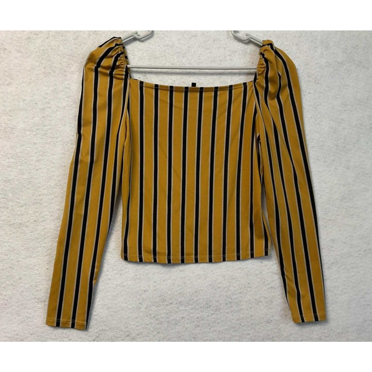 Daisy May Shirt Womens Small Yellow Black Stripe Square Neck Long Sleeve Stretch