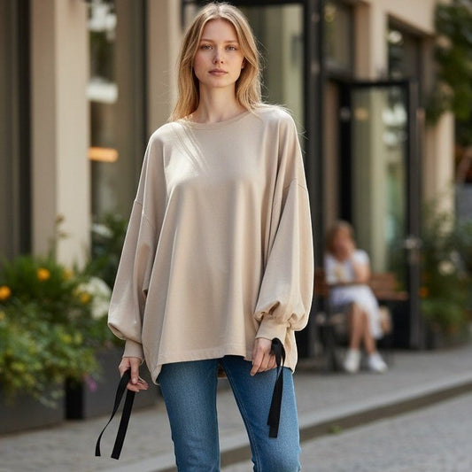 Zara Sweatshirt Womens 3XL Beige Oversized Zipper Cuff Long Sleeve Pullover