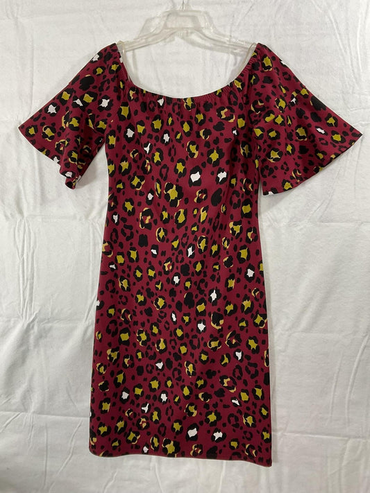 Mangosteen Dress Womens 1X Red Leopard Print Short Bell Sleeve Shift Knee Length