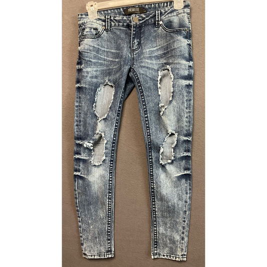 Premiere Rue 21 Blue Skinny Jeans 5/6R Distressed Ripped Curvy Fit