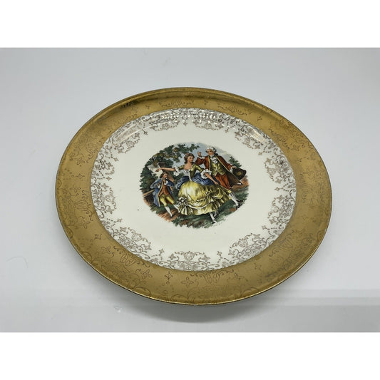Vintage W.S. George Crest-O-Gold Decorative Plate Courting Couple 22K Gold USA