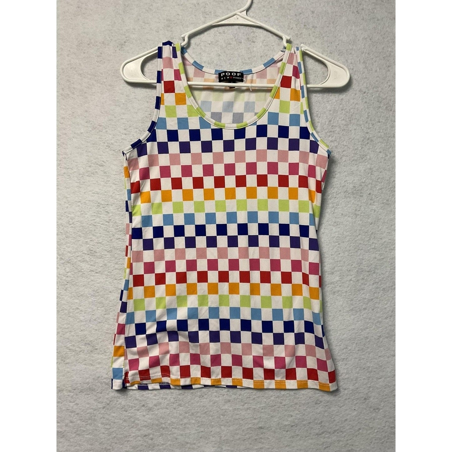Poof New York Tank Top Womens Small Checkered Sleeveless Stretch Shirt