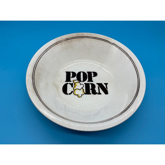 Vintage Stoneware Popcorn Bowl Large Off-White Brown Stripe Retro Kitchen