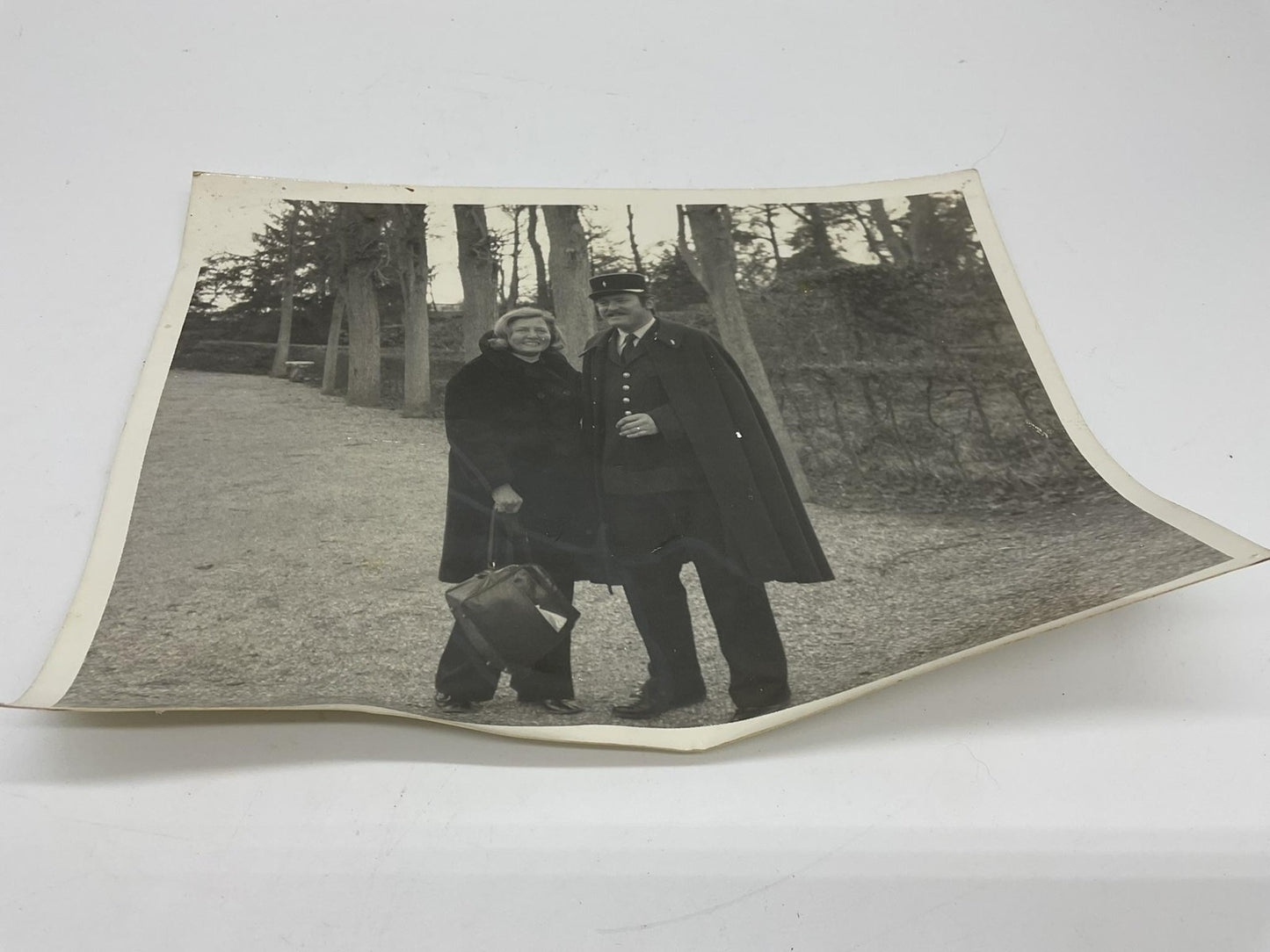 Kodak Photo Couple With Uniformed Man Original Black & White 8x10 Vintage