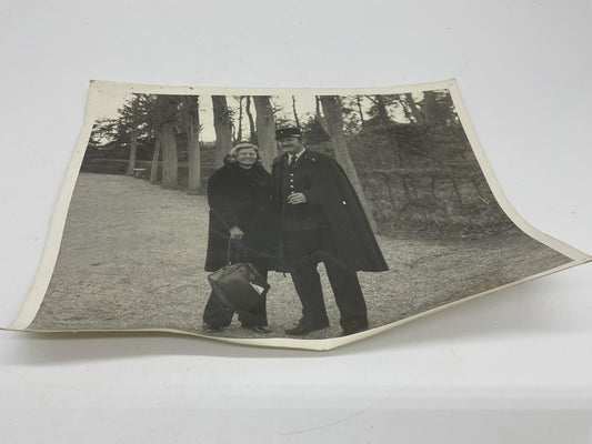 Kodak Photo Couple With Uniformed Man Original Black & White 8x10 Vintage