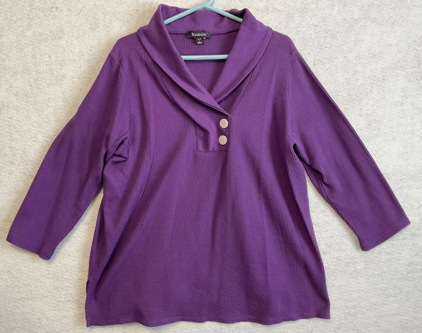 Roaman's Shirt Womens 18/20 Purple Cowl Neck 3/4 Sleeve Knit Top Plus Size