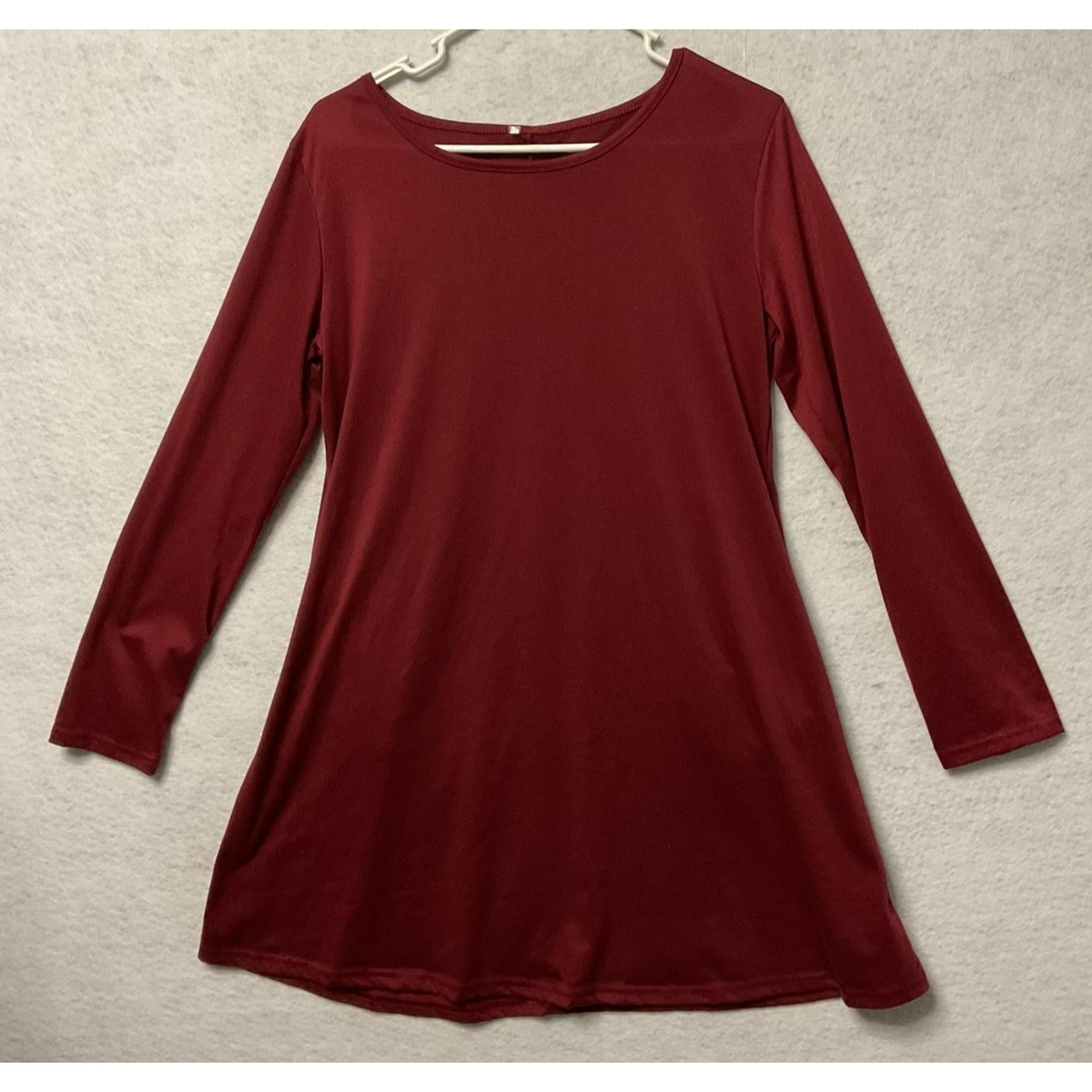 Shirt Womens M Burgundy Tunic Top Dress ALine Stretch Knit 3/4 Sleeve Scoop Neck