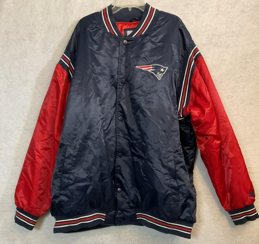 New England Patriots Jacket Mens 5XL Blue NFL Football Starter Satin Snap Front