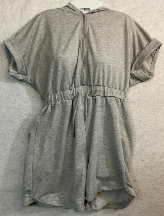 SHEIN Romper Womens Large Gray Hooded Short Sleeve Zip Front Jersey Casual