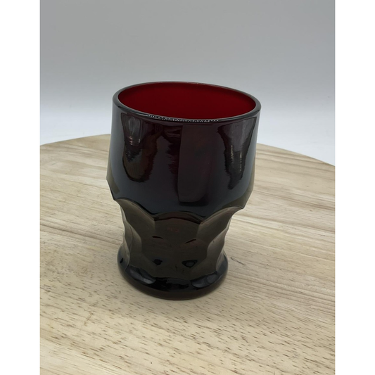 Vintage Ruby Red Geometric Rocks Glass Textured Tumbler Retro Barware Decor
