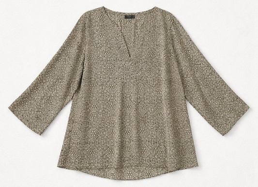 Tahari size 1X Brown Abstract V neck Elegant Soft Relaxed Blouse Office Career