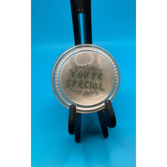 You're Special' Vintage Handmade Glass Dome Paperweight - Cross Stitch
