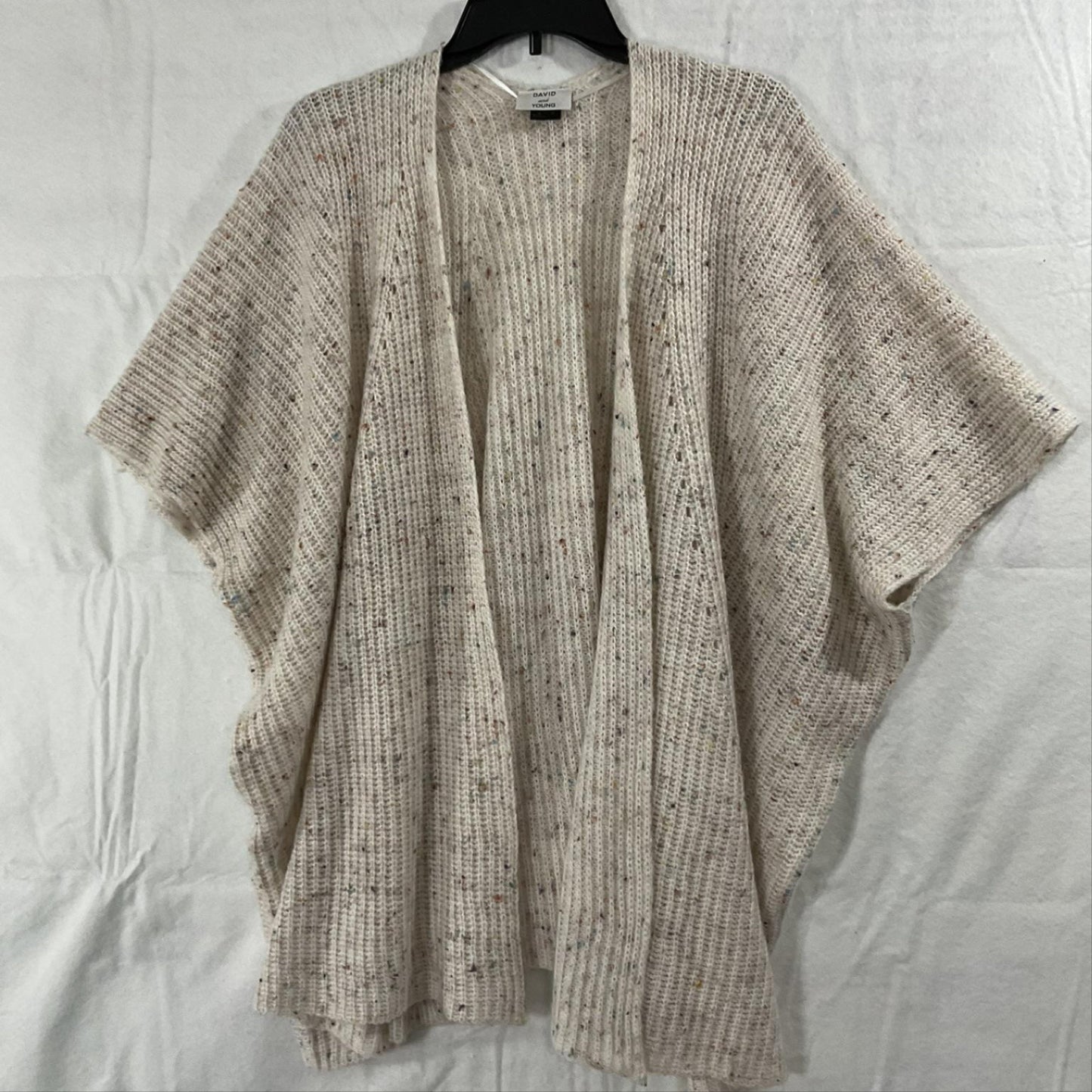 David And Young Sweater Cape Womens One Size White Open Knit Poncho Relaxed