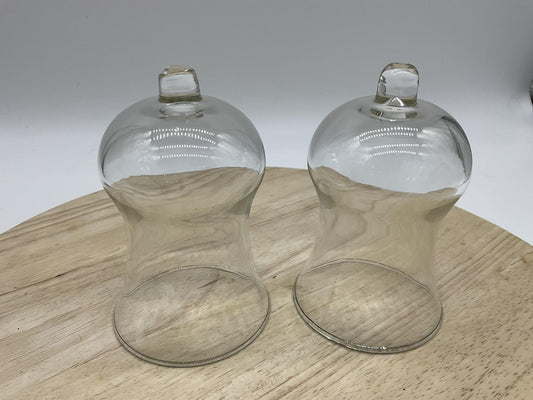 Vintage Clear Hand Blown Glass Standing Ornament Domes Set Of 2 Contemporary