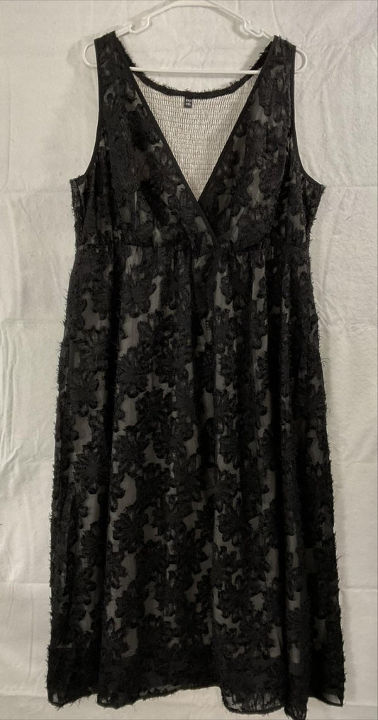 RWJ Dress Womens 3XL Black Lace Floral Sleeveless V Neck Maxi Lined A Line Party