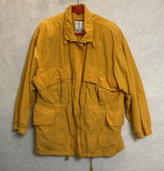 Larry Levine Jacket Womens Medium Yellow Twill Parka Zip Pockets Drawstring