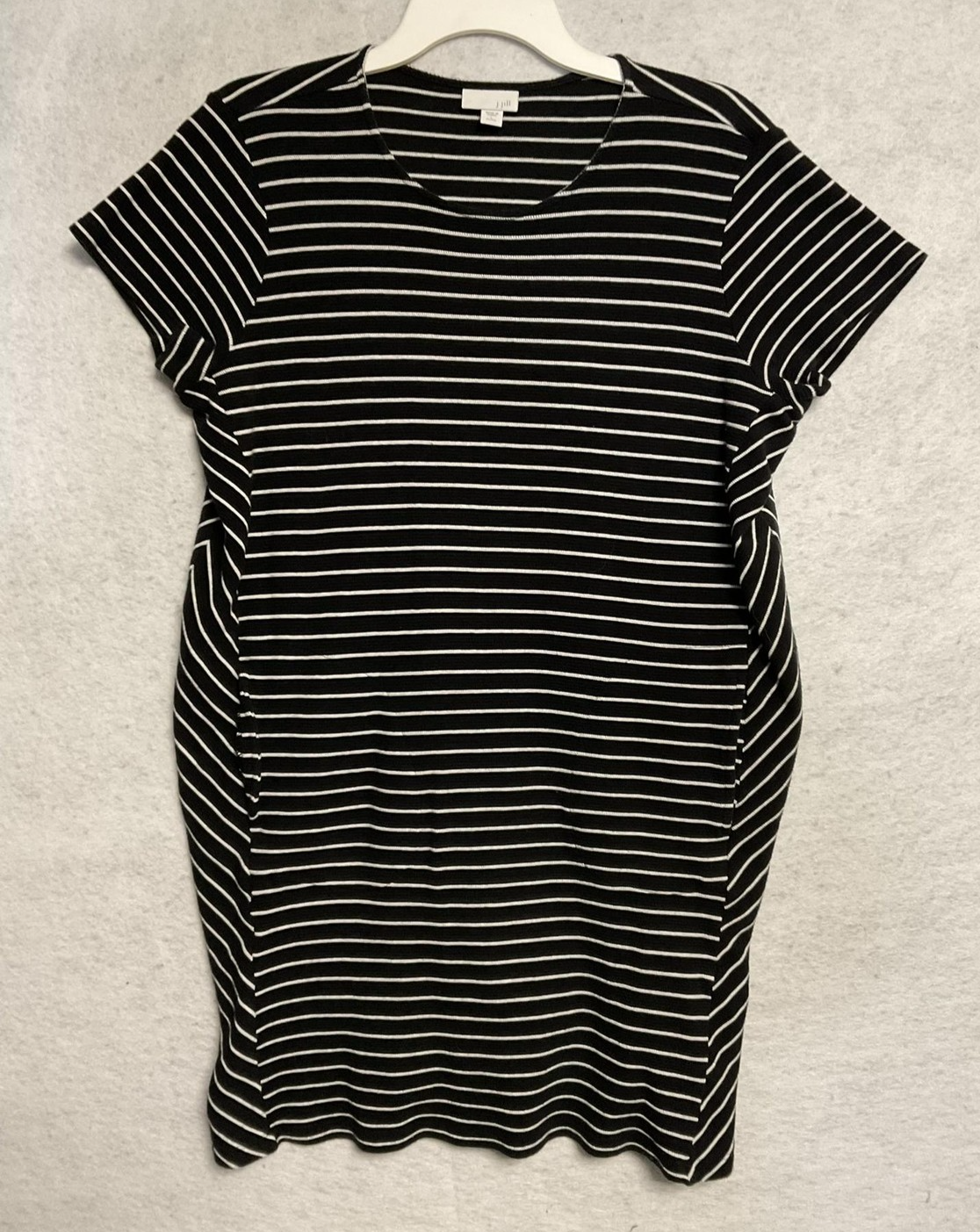 J. Jill Dress Womens Petite Large Black White Stripe T-Shirt Shift Pockets