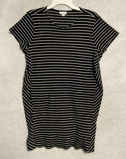 J. Jill Dress Womens Petite Large Black White Stripe T-Shirt Shift Pockets