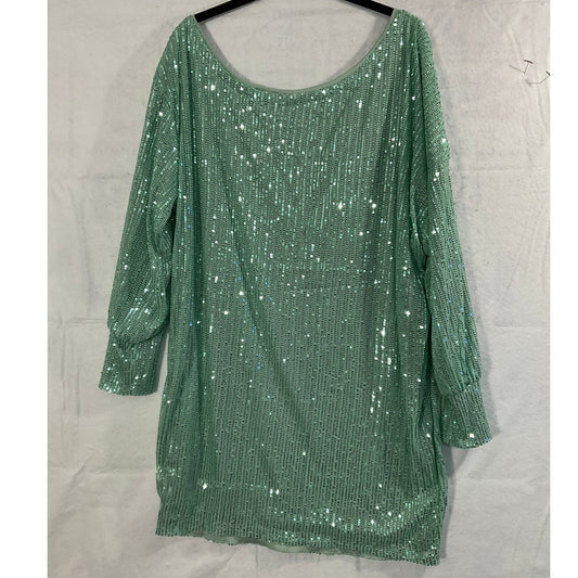 SHEIN Curve Sequin Mini Dress Womens 1XL Mint Green Long Sleeve Party Glam