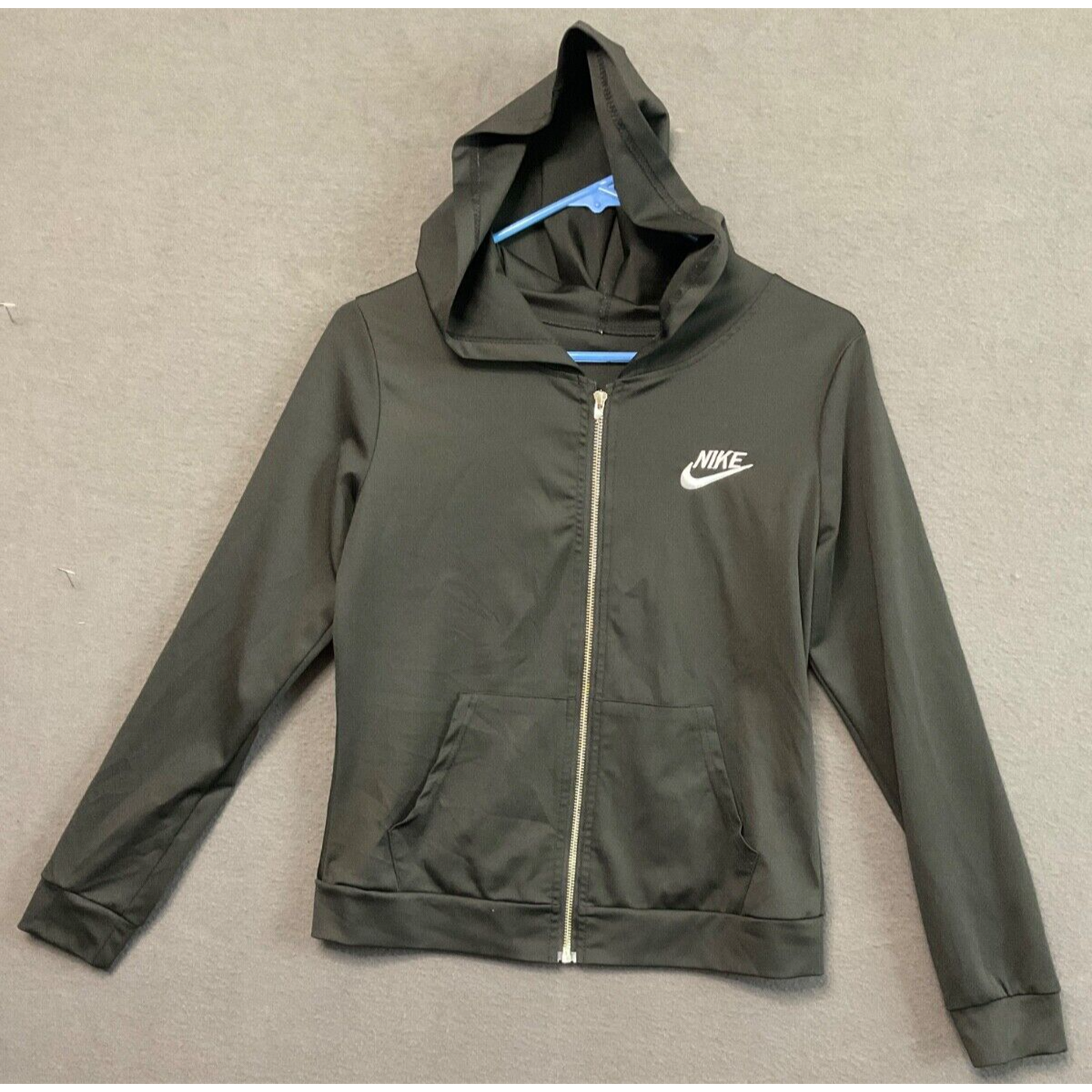 Nike Youth S Full Zip Hoodie Black Polyester Athletic Jacket Logo Lightweight