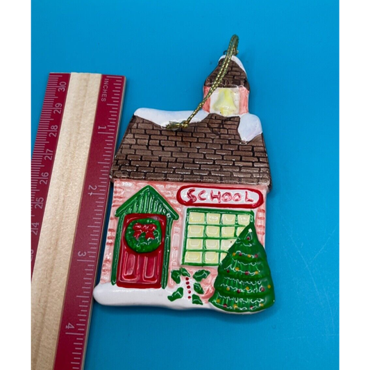 Retro School House Christmas Ornament by Russ Berry - Vintage, Excellent Shape