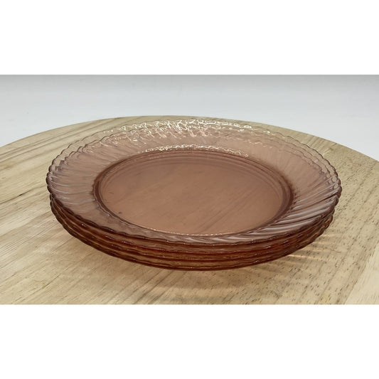 Pink Pressed Glass Dinner Plates Set Of 4 Swirl Pattern Retro Round Tableware
